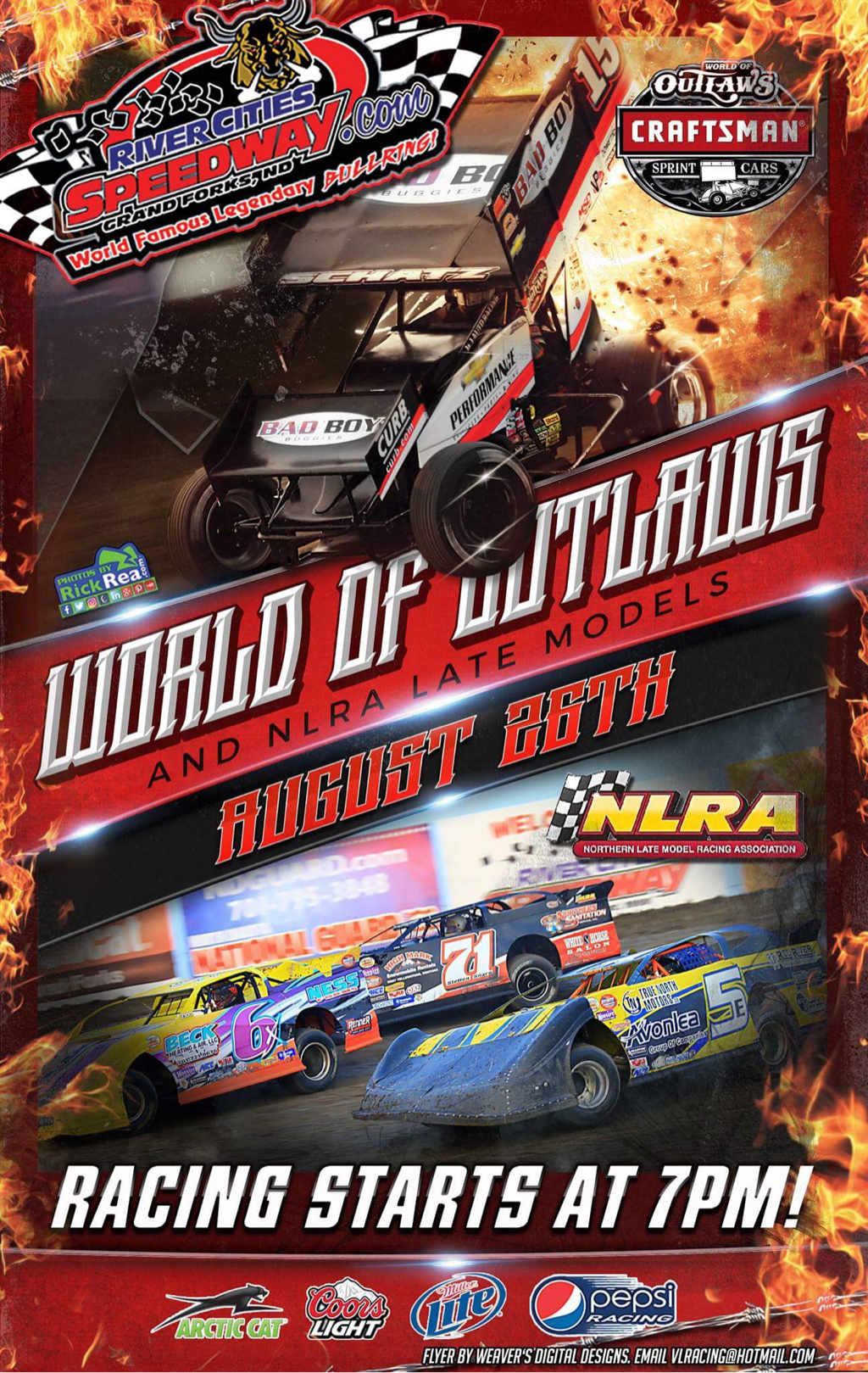 World of Outlaws Sprint Cars race at River Cities Speedway featuring Outlaw Sprints and WISSOTA NLRA Lae Models 