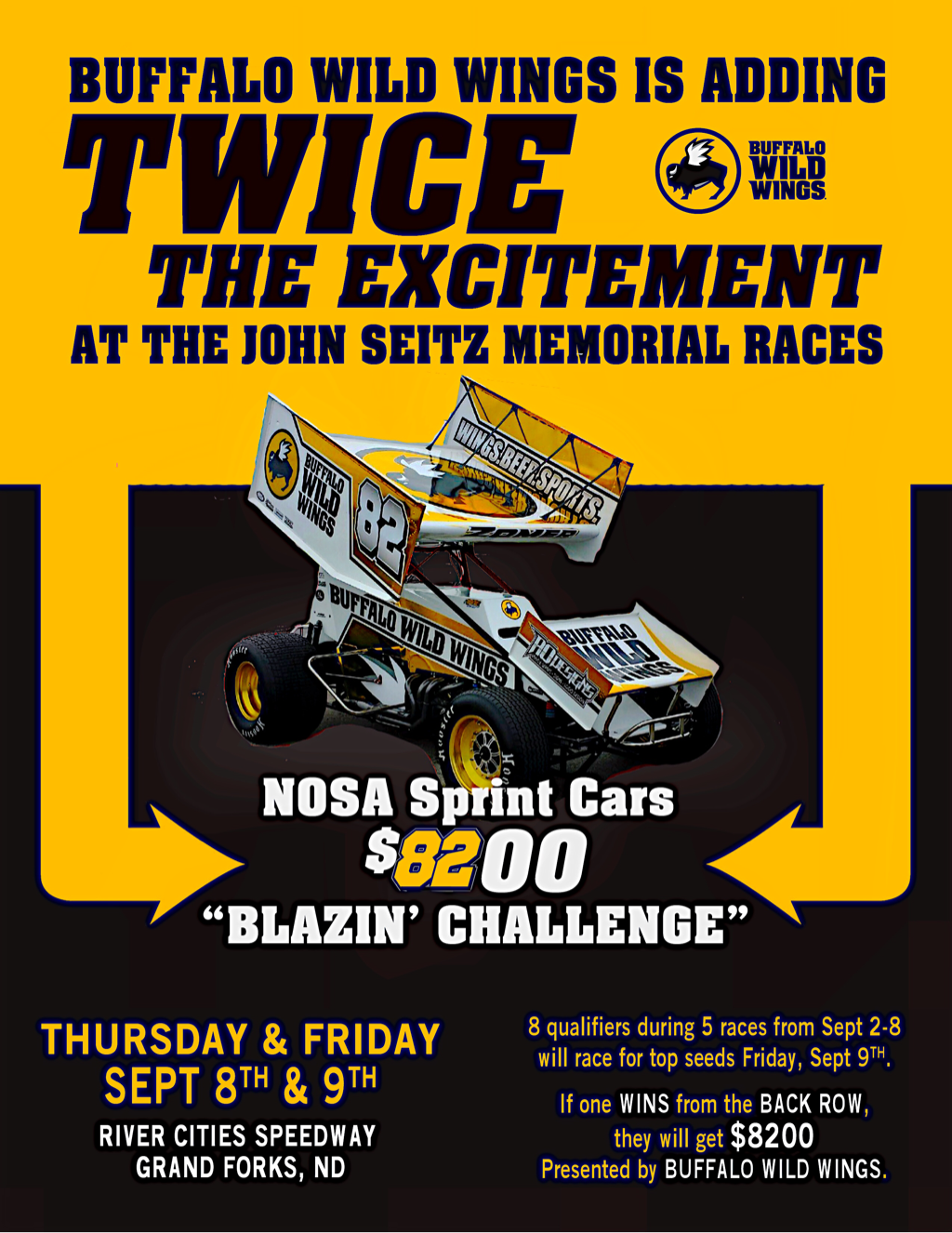 NOSA Sprint Cars $8,200 Buffalo Wild Wings Blazin Challenge to win from the back row