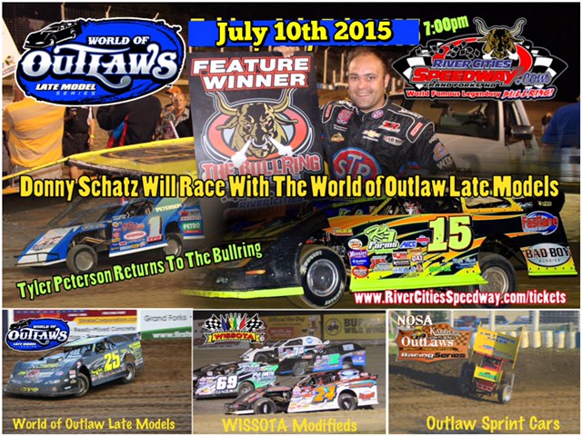 Donny Schatz Late Model, Tyler Peterson Modified, NOSA Outlaw Sprint Cars, Outlaw Sprints, World of Outlaw Late Models, WISSOTA Modified Racing, River Cities Speedway
