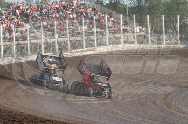 Dusty Zomer Buffalo Wild Wings Outlaw Sprint Car Crash at River Cities Speedway Photo by Mike Spieker