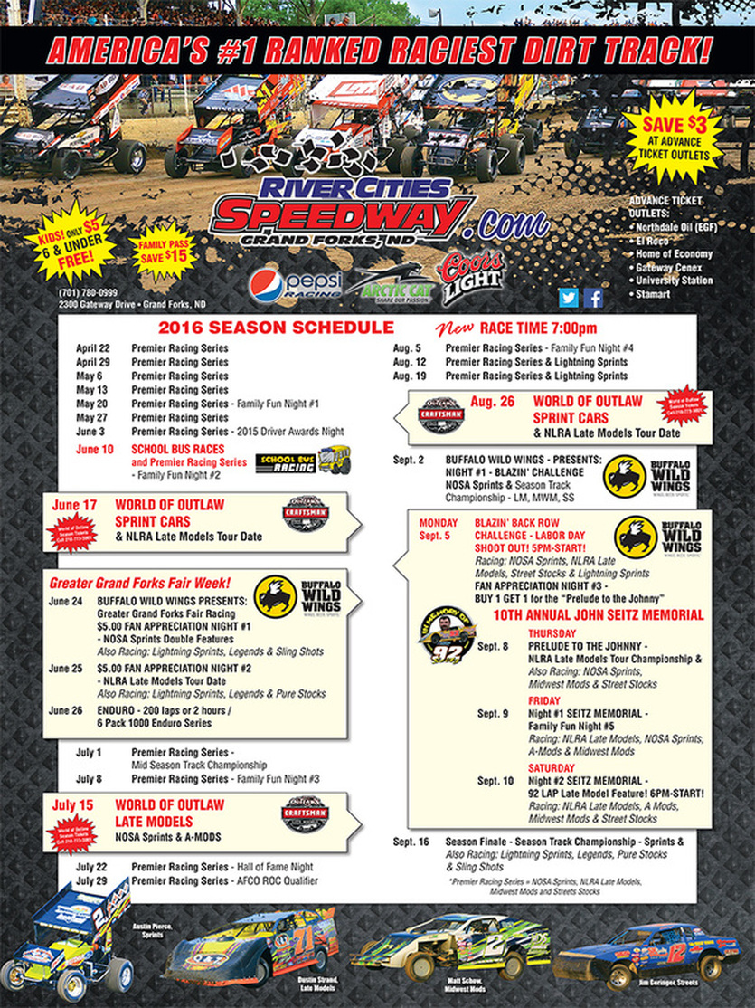 2016 River Cities Speedway Race Schedule 
