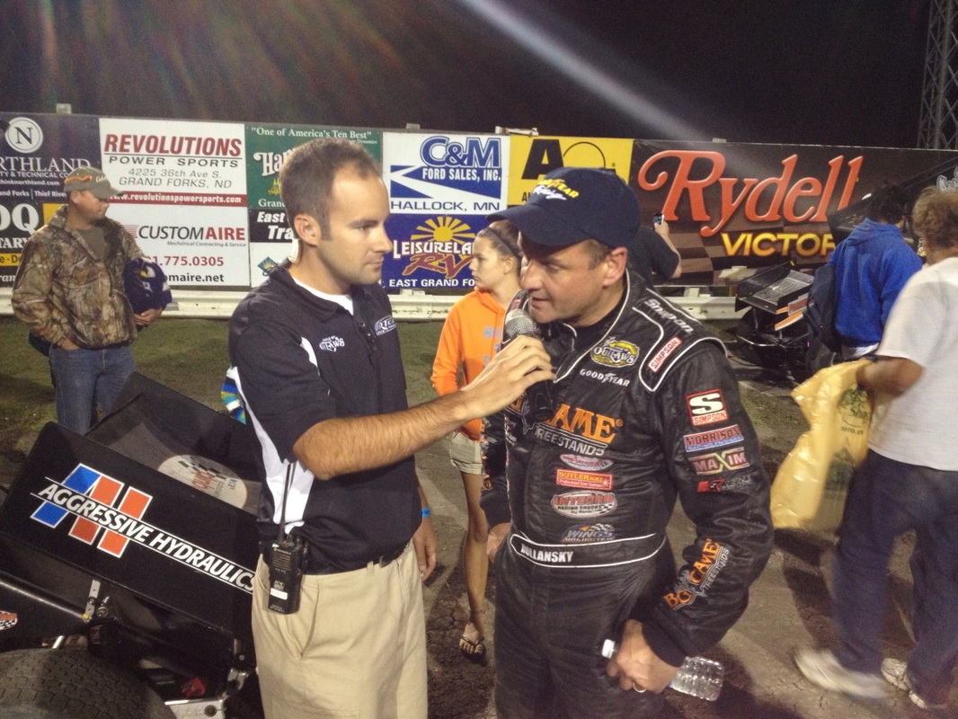#7 Craig Dollansky of Elk River, MN doing his post race interview at River Cities Speedway